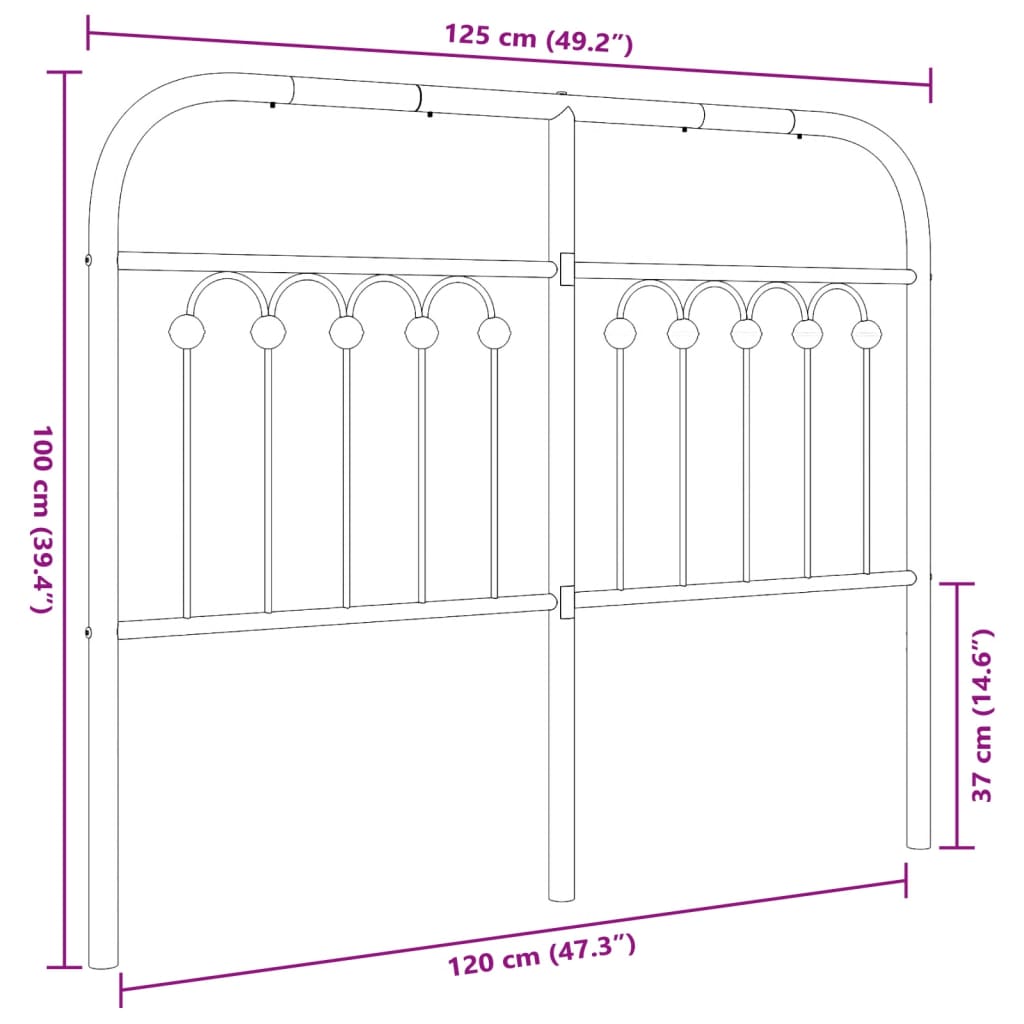 Utskiftbar sengegavl i metall svart 120 cm
