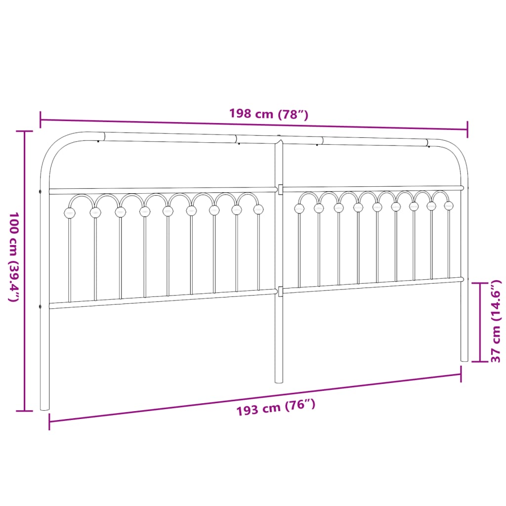 Utskiftbar sengegavl i metall svart 193 cm