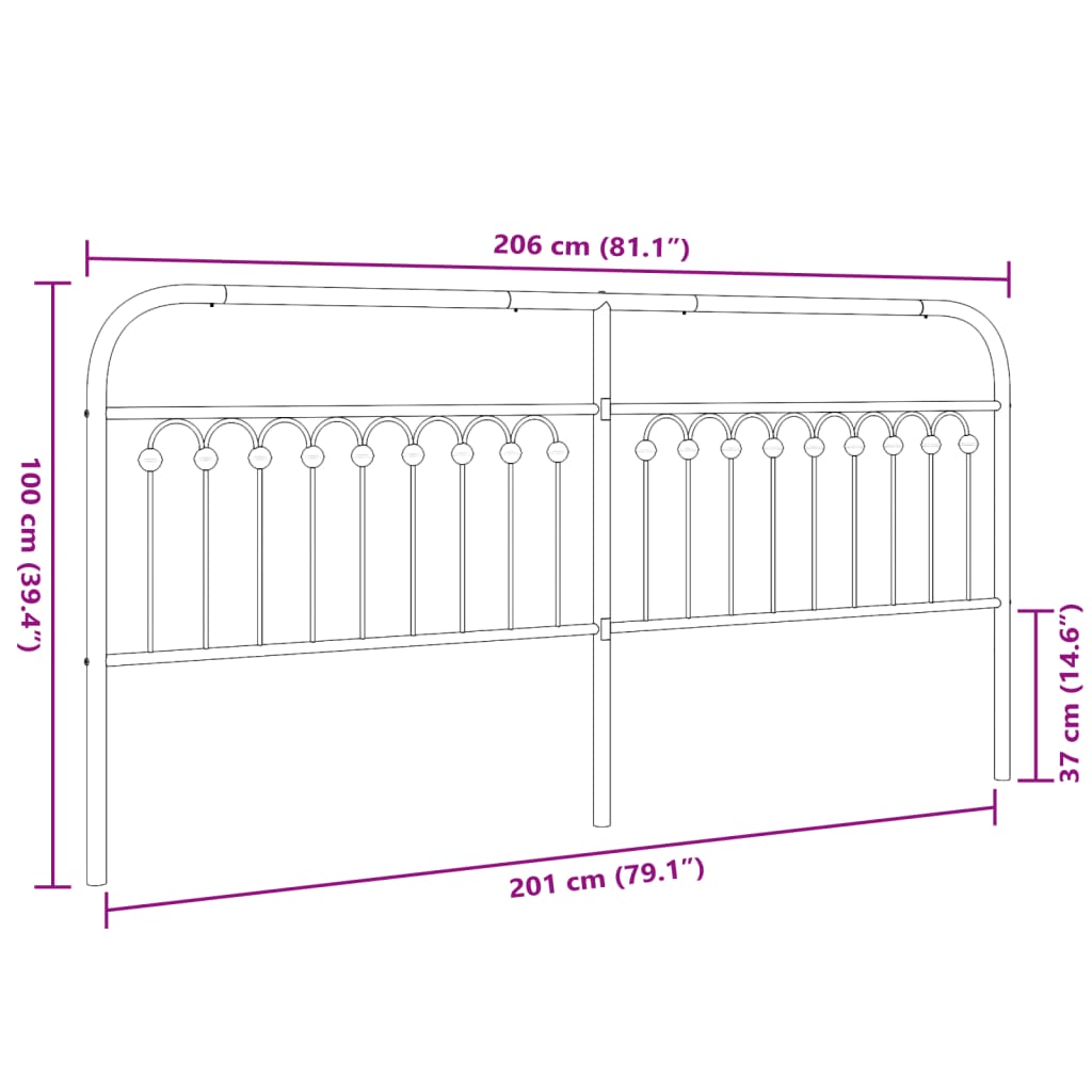 Utskiftbar sengegavl i metall svart 200 cm