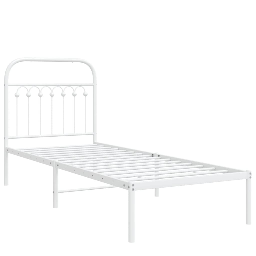 Sengeramme i metall uten madrass med hodegavl hvit 75x190 cm