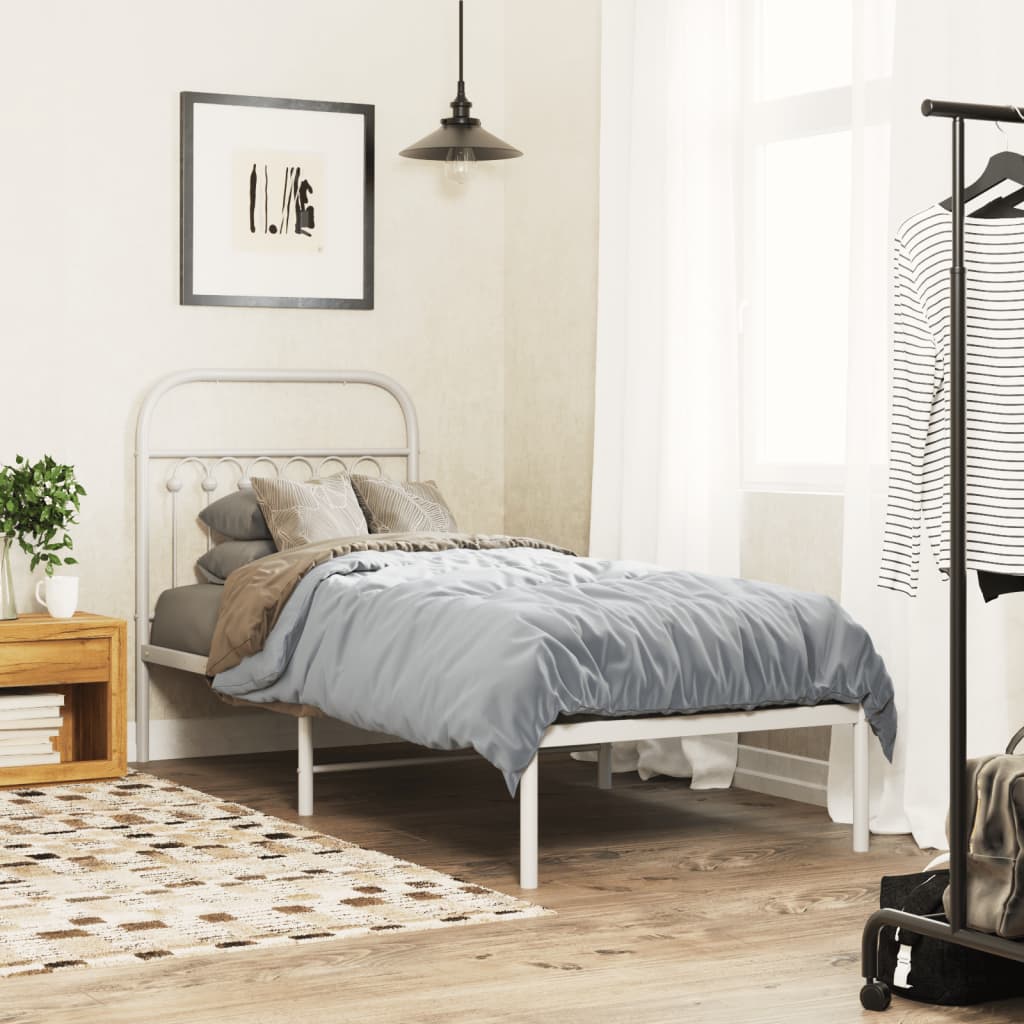 Sengeramme i metall uten madrass med hodegavl hvit 75x190 cm