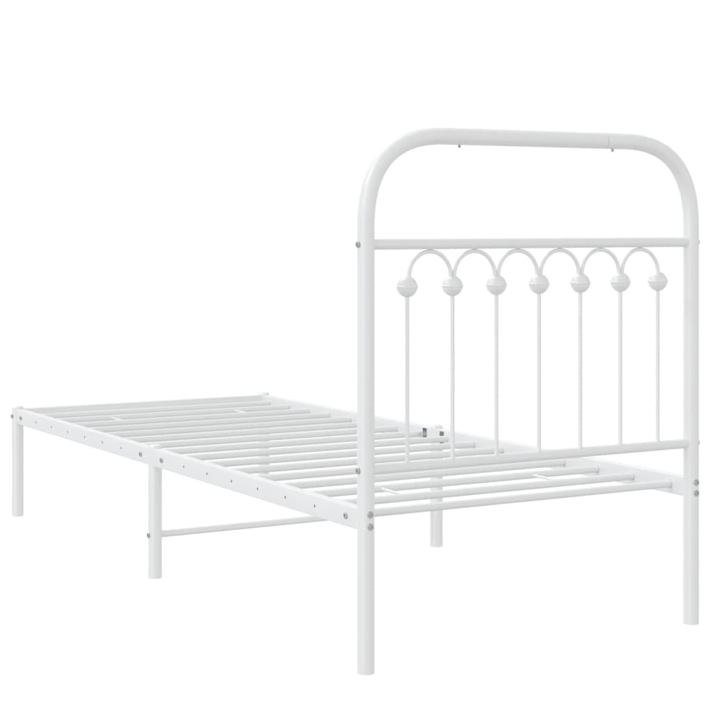 Sengeramme i metall uten madrass med hodegavl hvit 75x190 cm