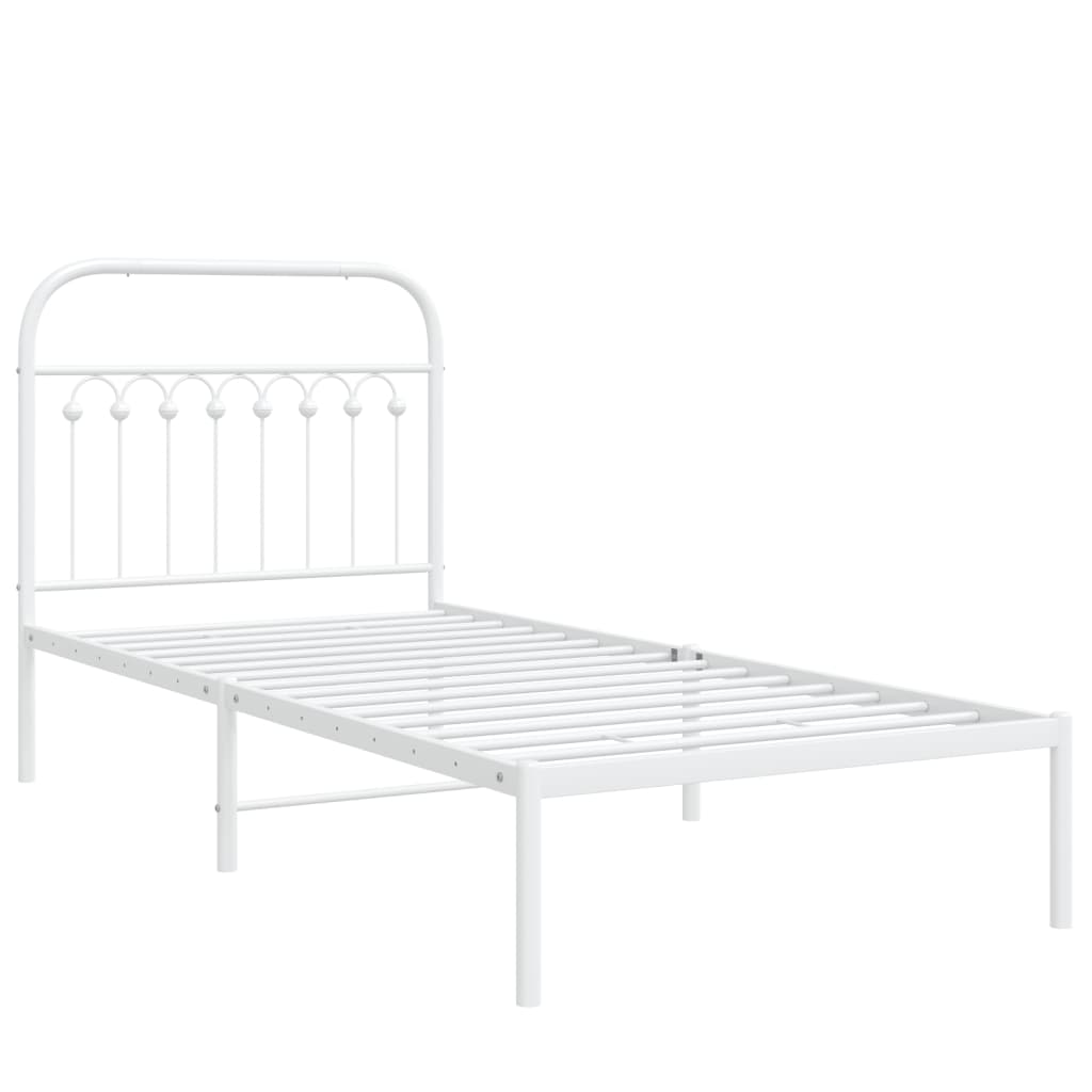 Sengeramme i metall med hodegavl hvit 90x190 cm