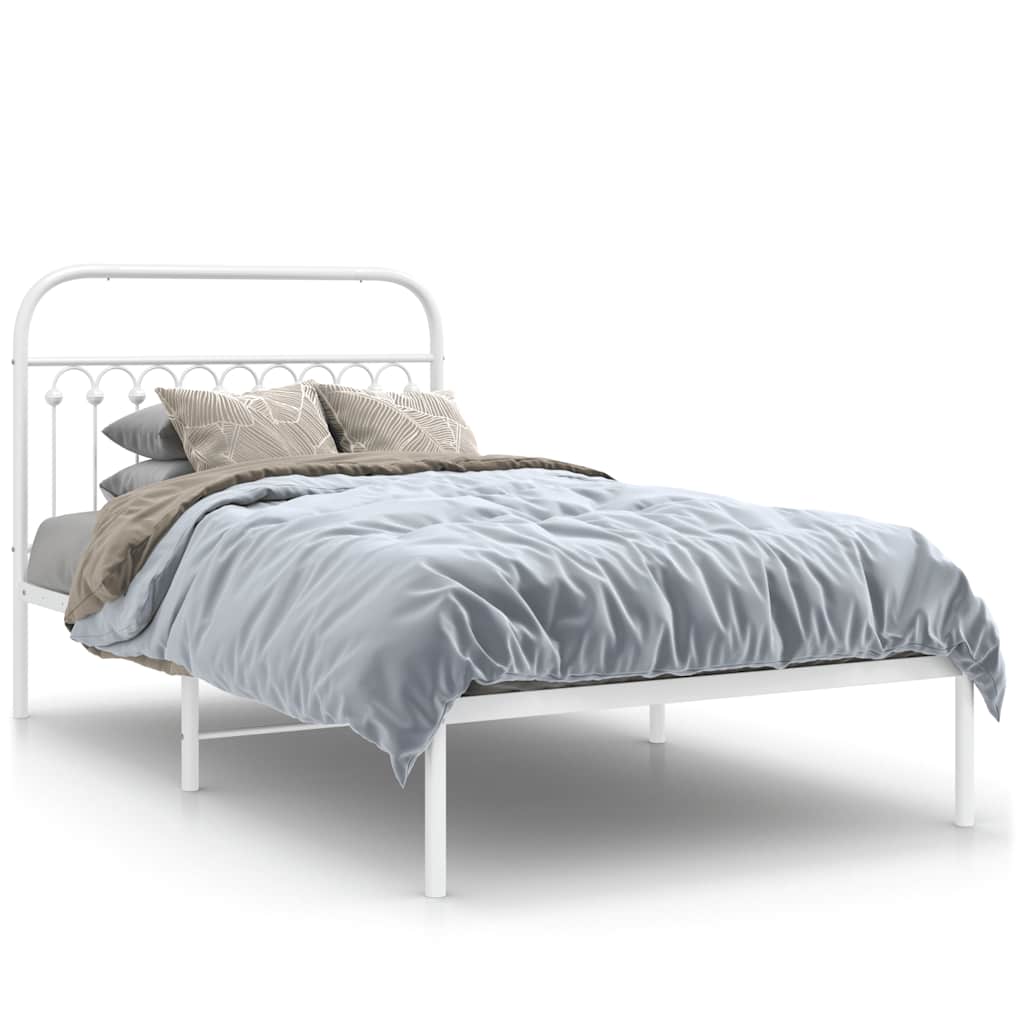 Sengeramme i metall med hodegavl hvit 107x203 cm