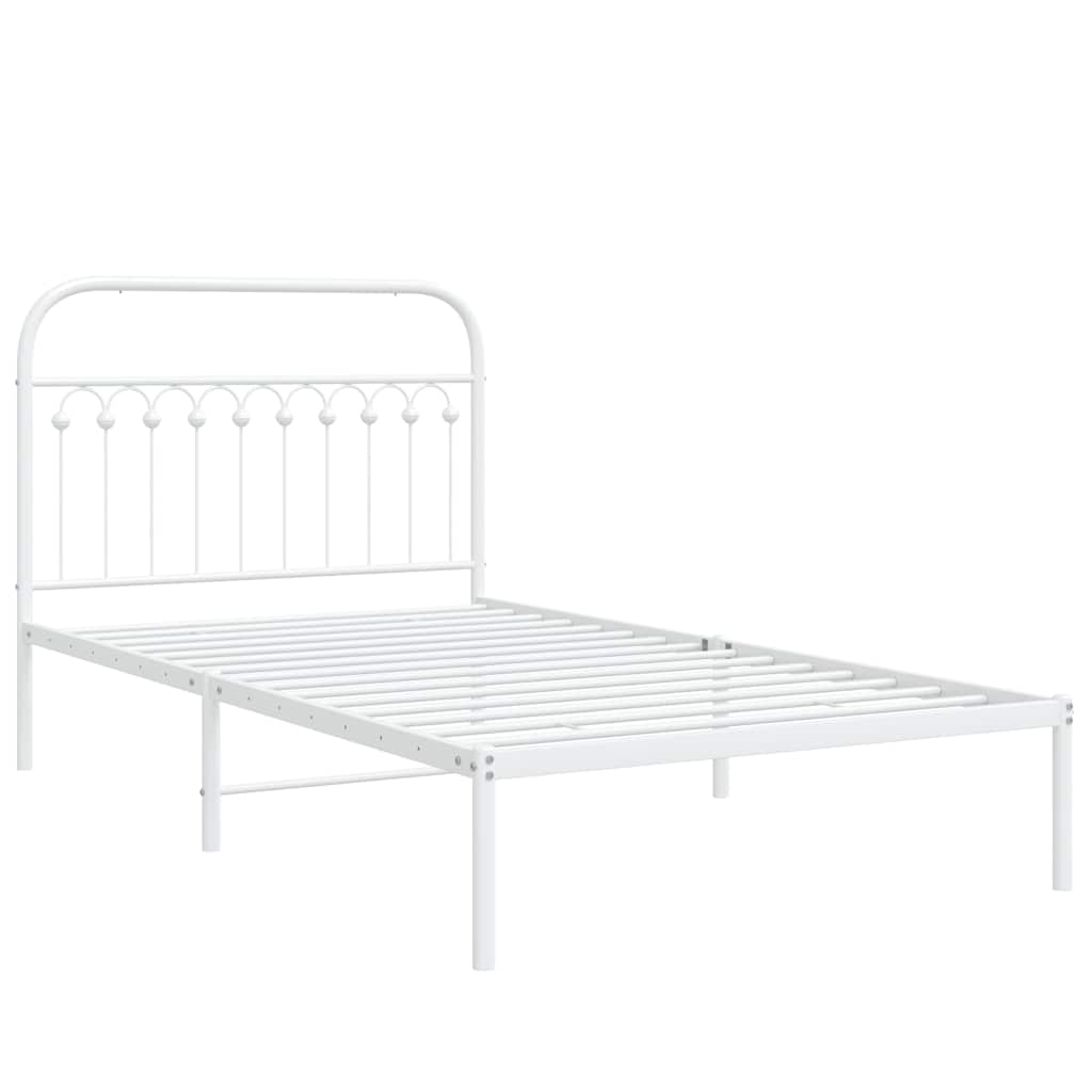 Sengeramme i metall med hodegavl hvit 107x203 cm
