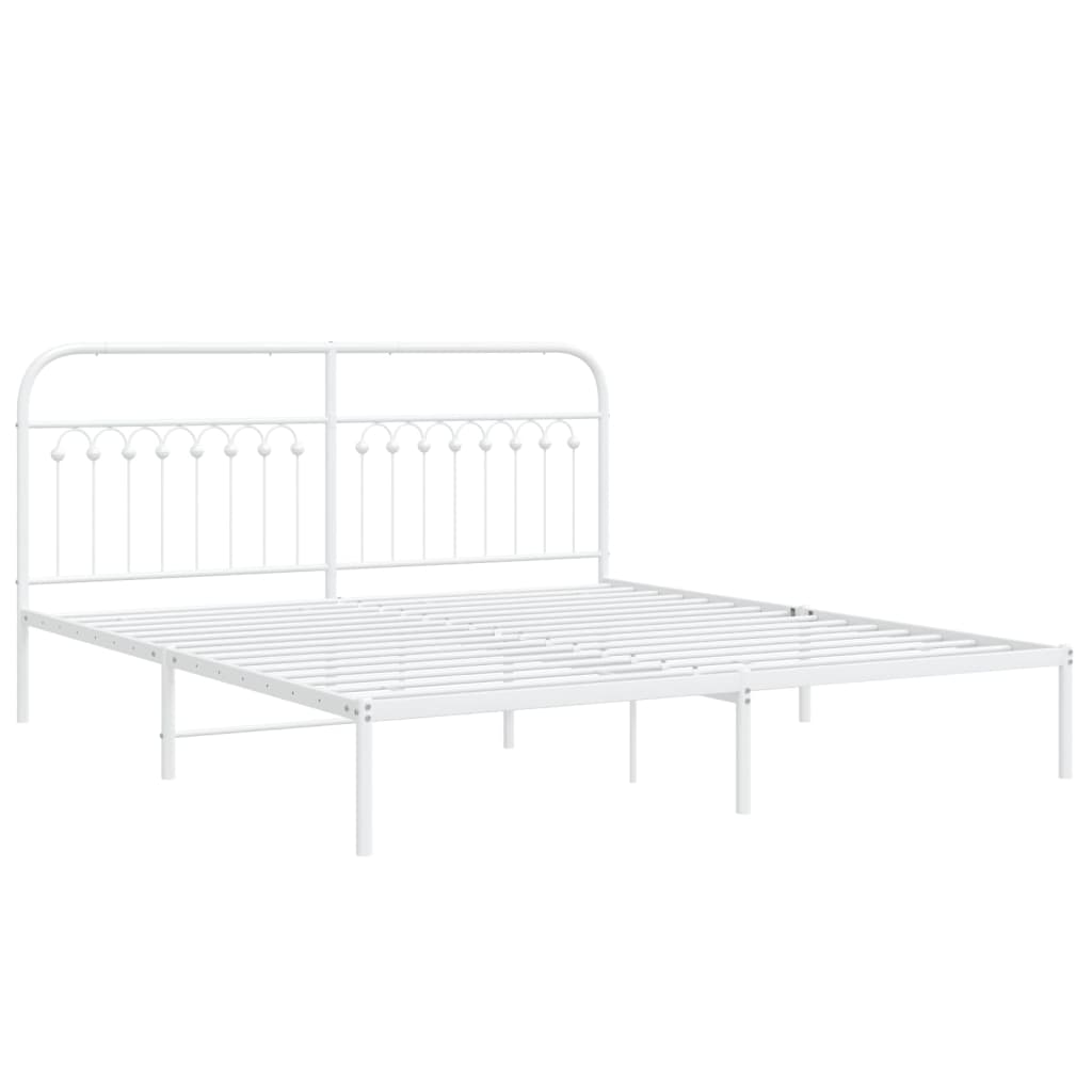 Sengeramme i metall med hodegavl hvit 183x213 cm