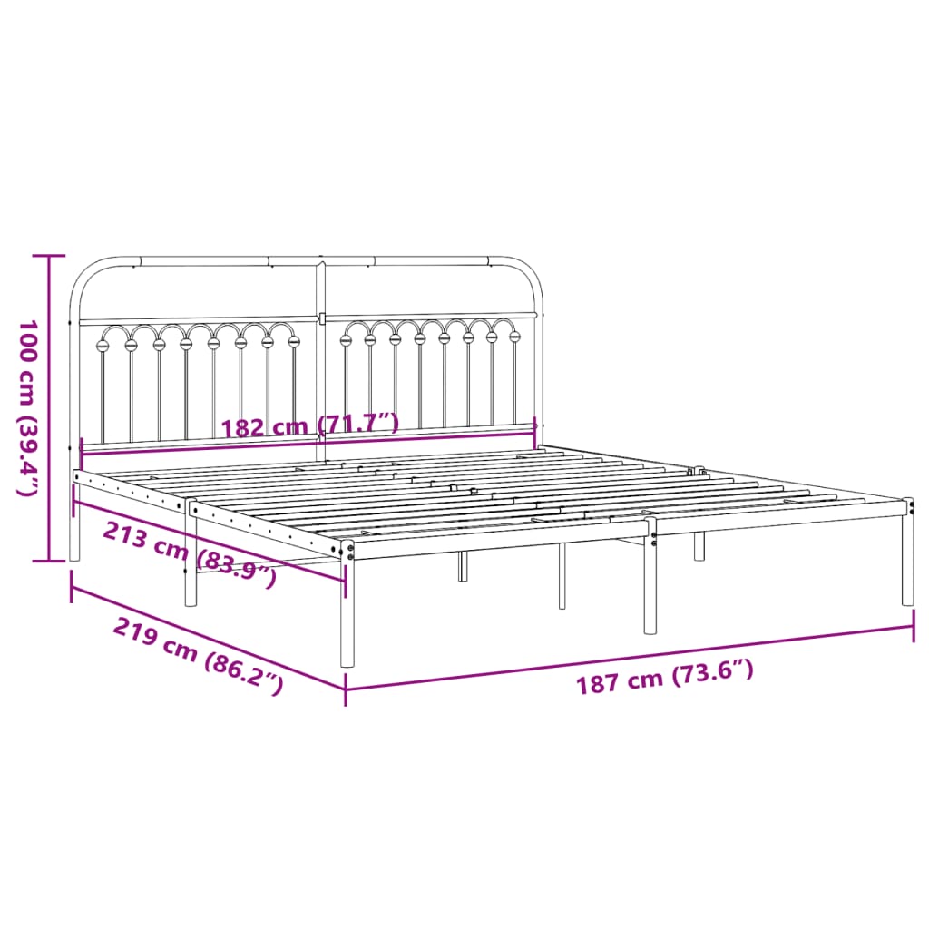 Sengeramme i metall med hodegavl hvit 183x213 cm