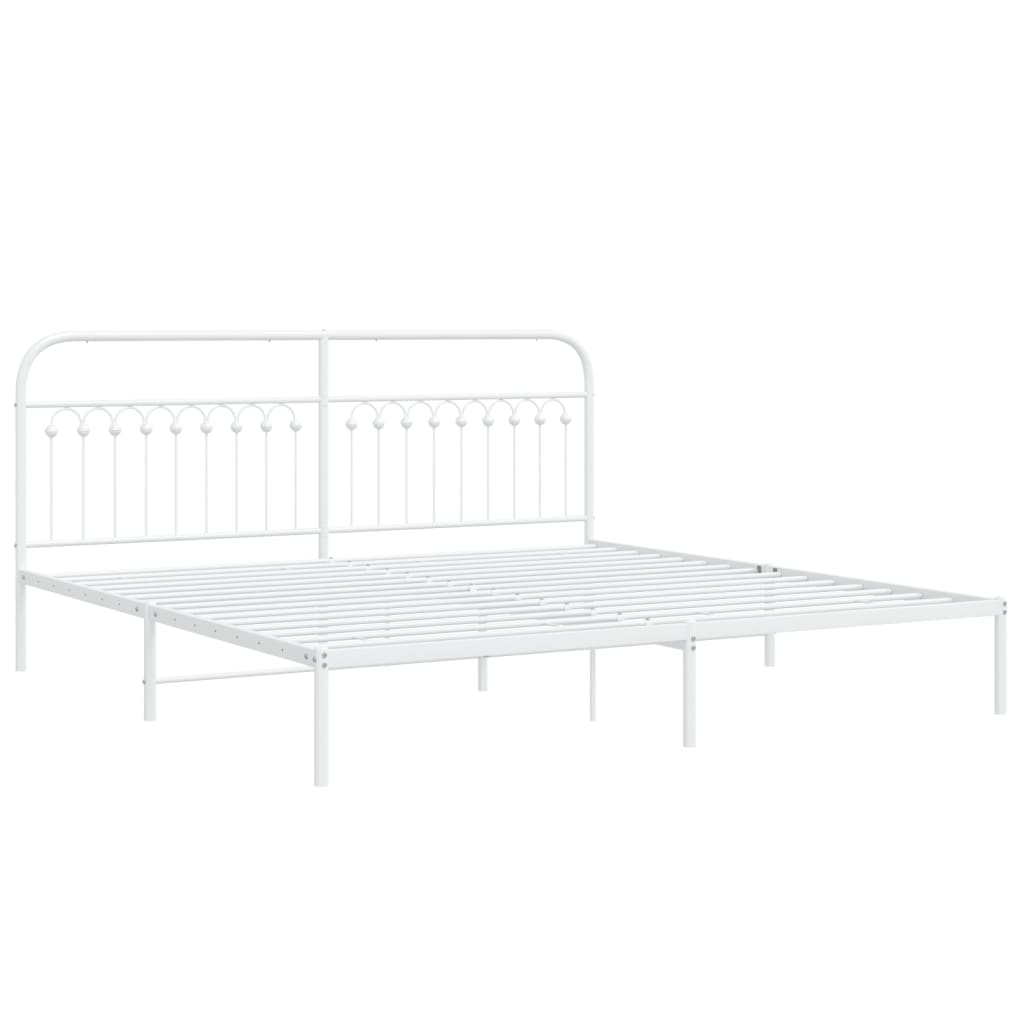 Sengeramme i metall med sengegavl hvit 200x200 cm
