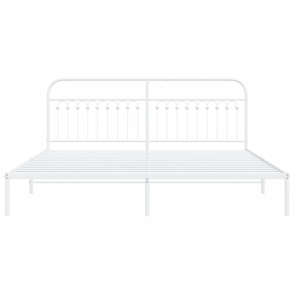 Sengeramme i metall med sengegavl hvit 200x200 cm