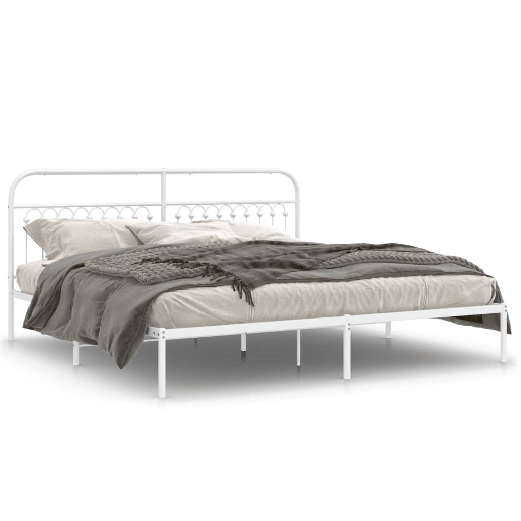 Sengeramme i metall med sengegavl hvit 200x200 cm