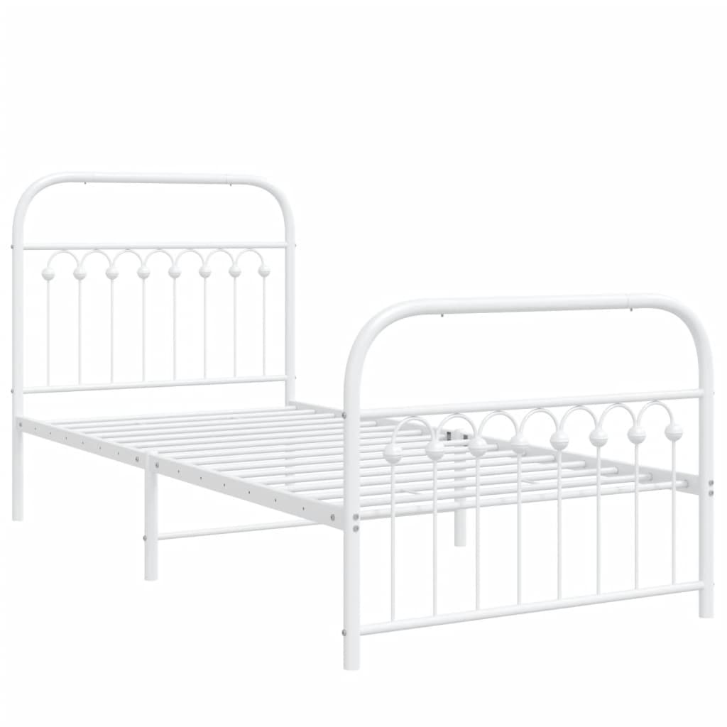 Sengeramme i metall med hode- og fotgavl hvit 90x200 cm