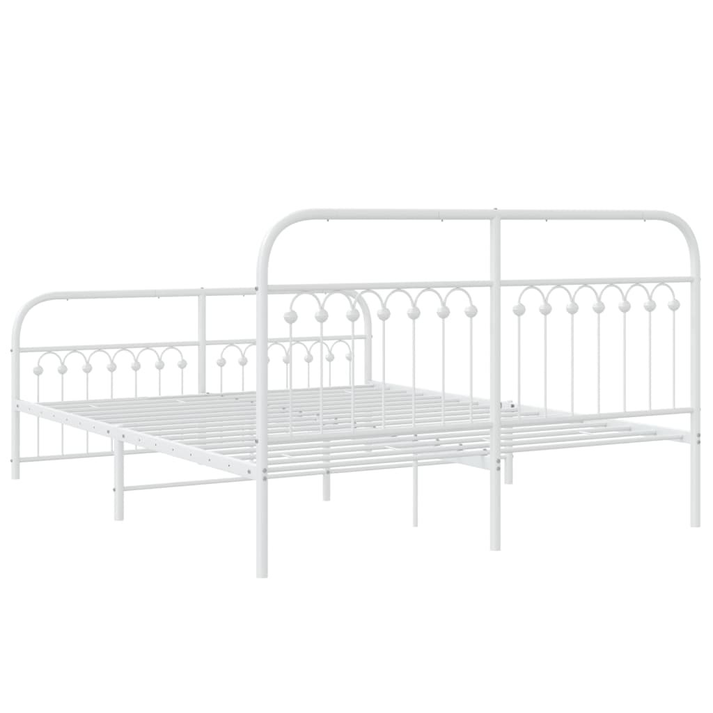 Sengeramme i metall med hode- og fotgavl hvit 150x200 cm
