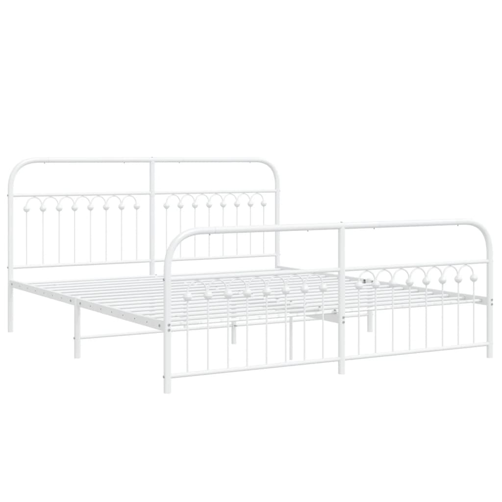 Sengeramme i metall med hode- og fotgavl hvit 183x203 cm