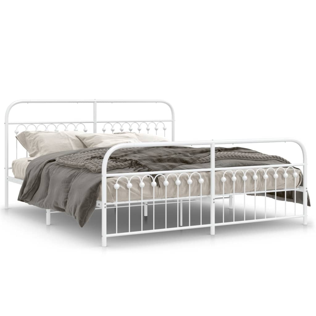 Sengeramme i metall med hode- og fotgavl hvit 183x203 cm