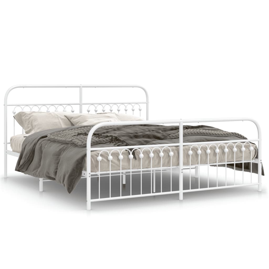 Sengeramme i metall med hode- og fotgavl hvit 183x213 cm