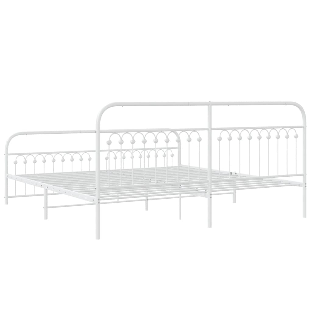 Sengeramme i metall med hode- og fotgavl hvit 193x203 cm