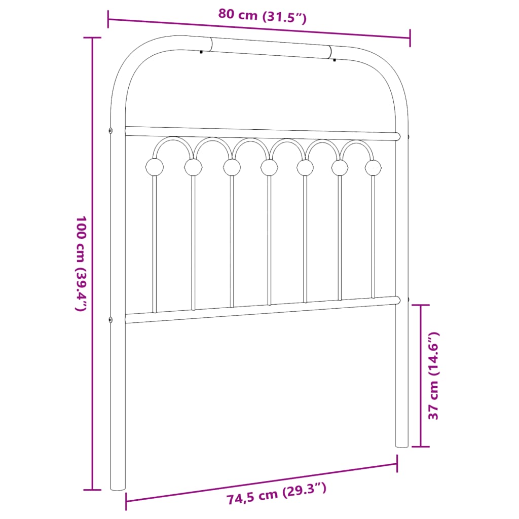 Utskiftbar sengegavl i metall hvit 75 cm