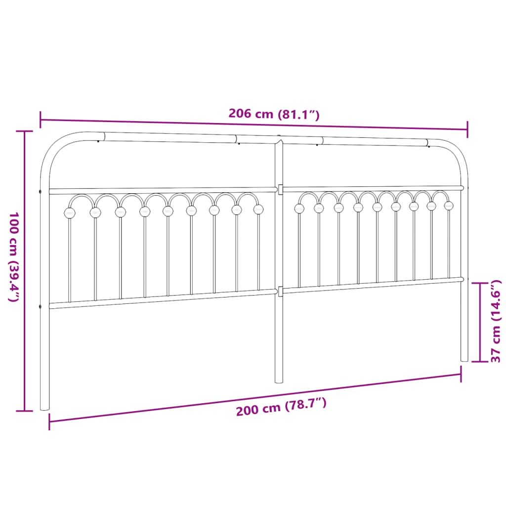 Utskiftbar sengegavl i metall hvit 200 cm