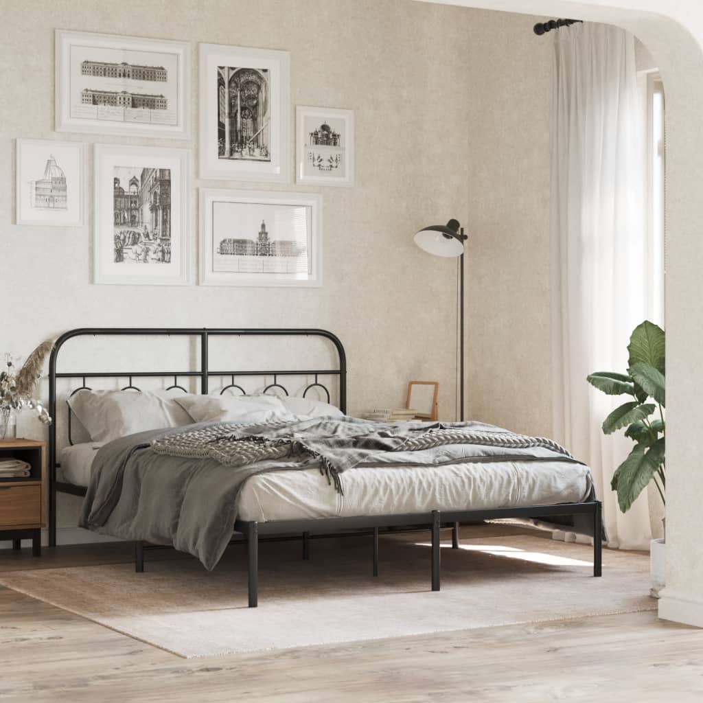 Sengeramme i metall med hodegavl svart 140x190 cm