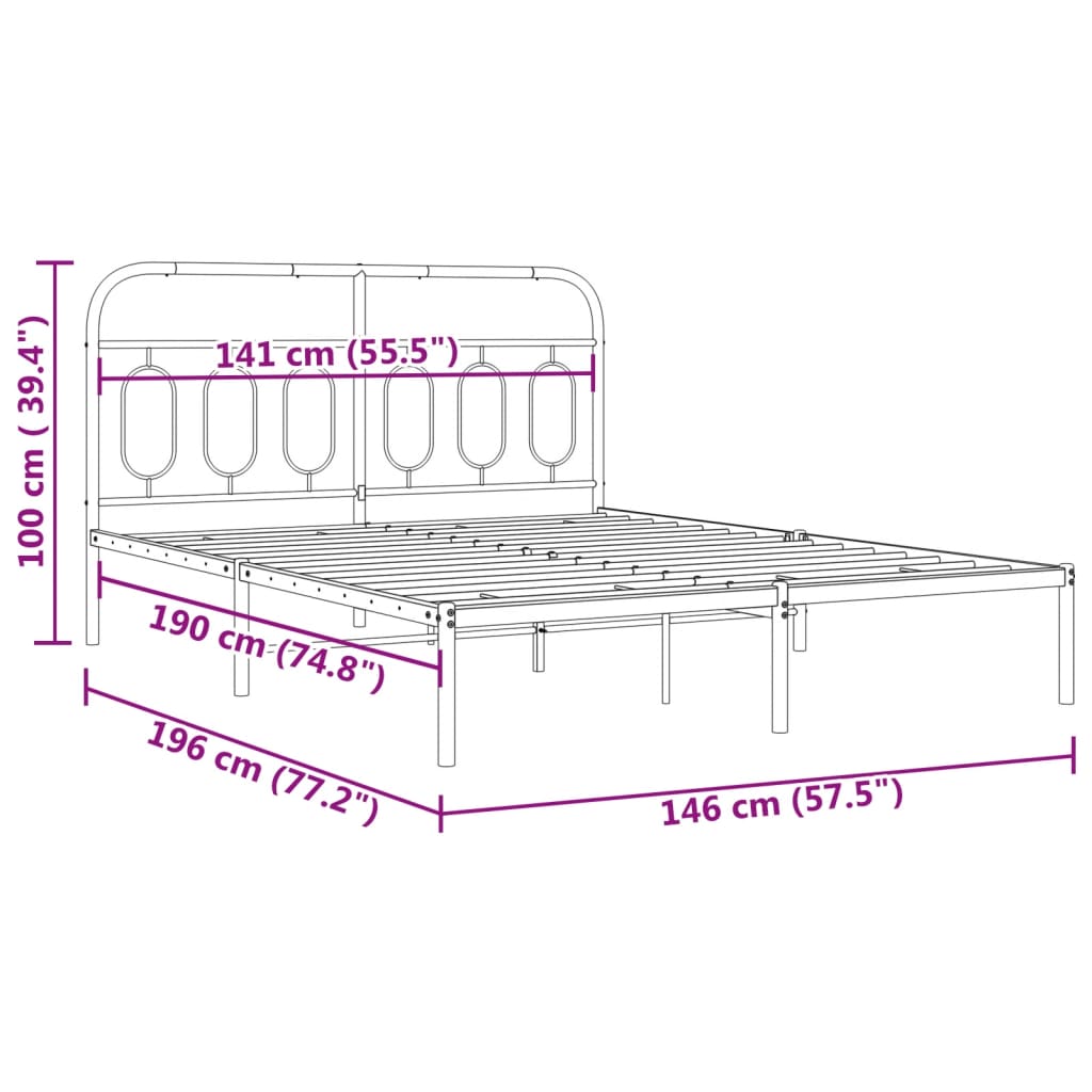 Sengeramme i metall med hodegavl svart 140x190 cm