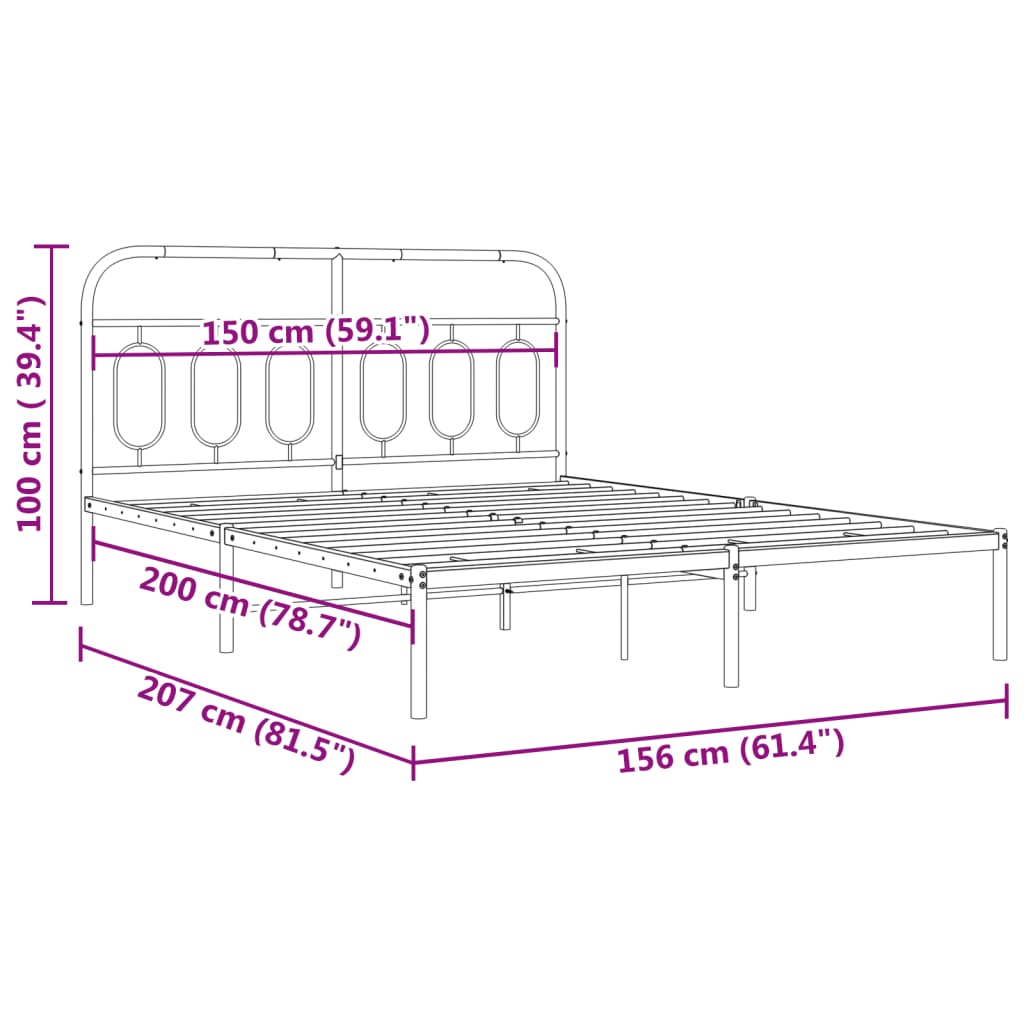 Sengeramme i metall med sengegavl svart 150x200 cm