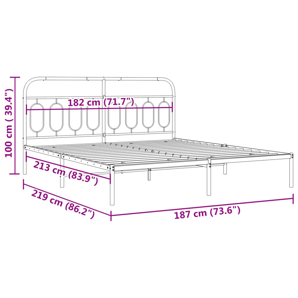 Sengeramme i metall med sengegavl svart 183x213 cm