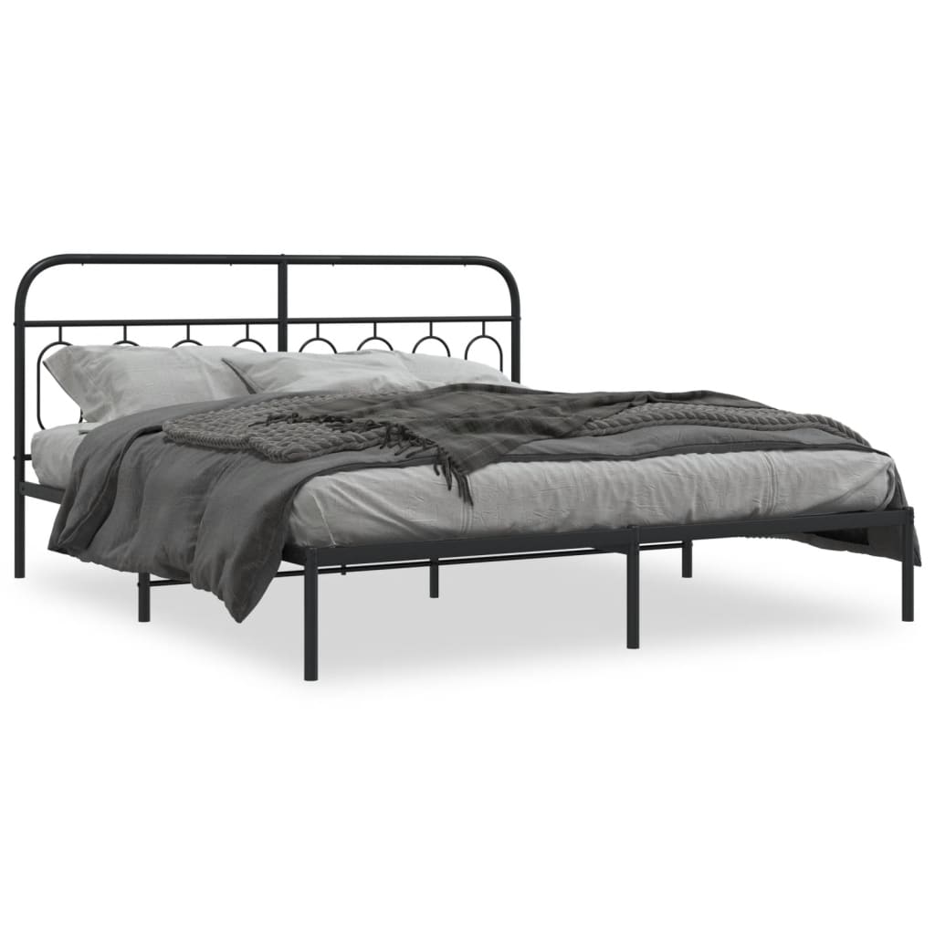 Sengeramme i metall med sengegavl svart 183x213 cm