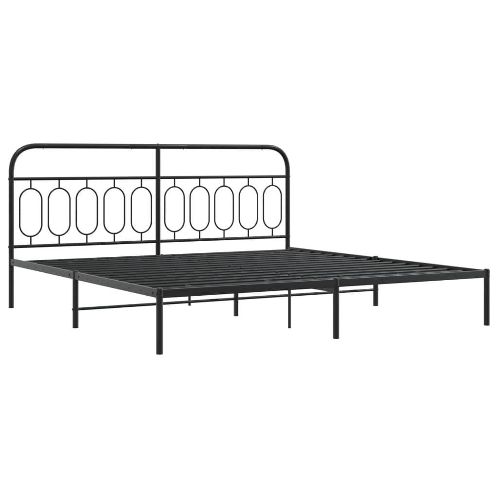 Sengeramme i metall med sengegavl svart 200x200 cm