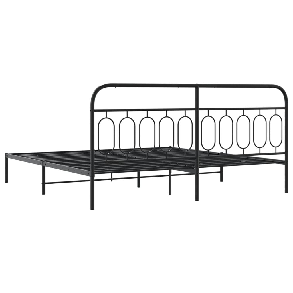 Sengeramme i metall med sengegavl svart 200x200 cm
