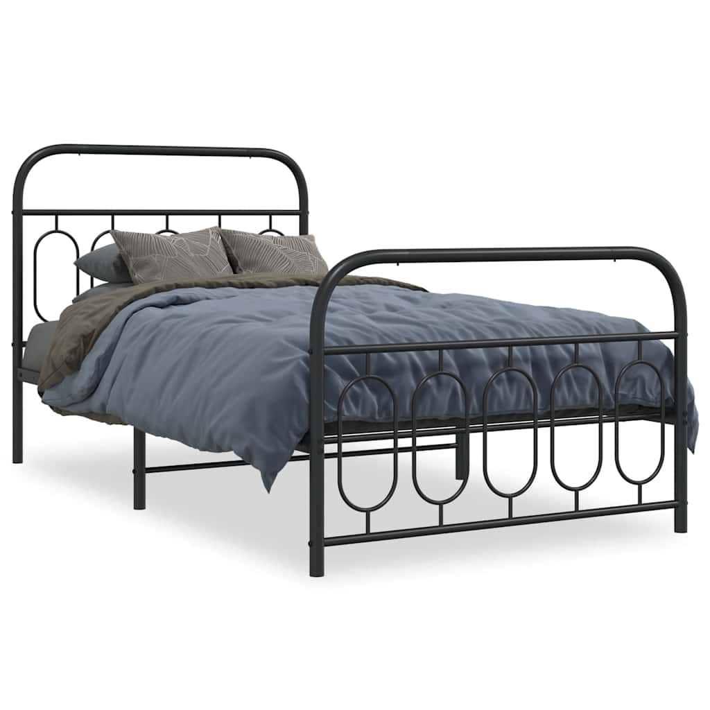 Sengeramme i metall med hode- og fotgavl svart 100x190 cm vidaXL