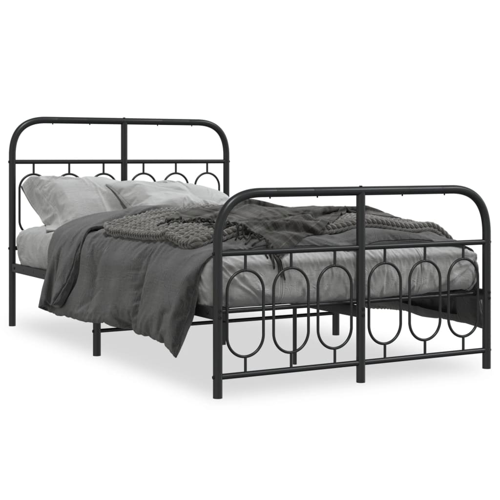 Sengeramme i metall med hode- og fotgavl svart 120x190 cm