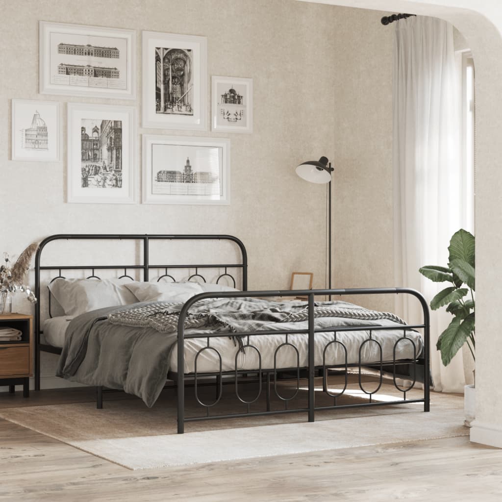 Sengeramme i metall med hode- og fotgavl svart 135x190 cm