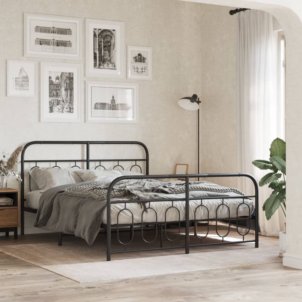 Sengeramme i metall med hode- og fotgavl svart 140x190 cm