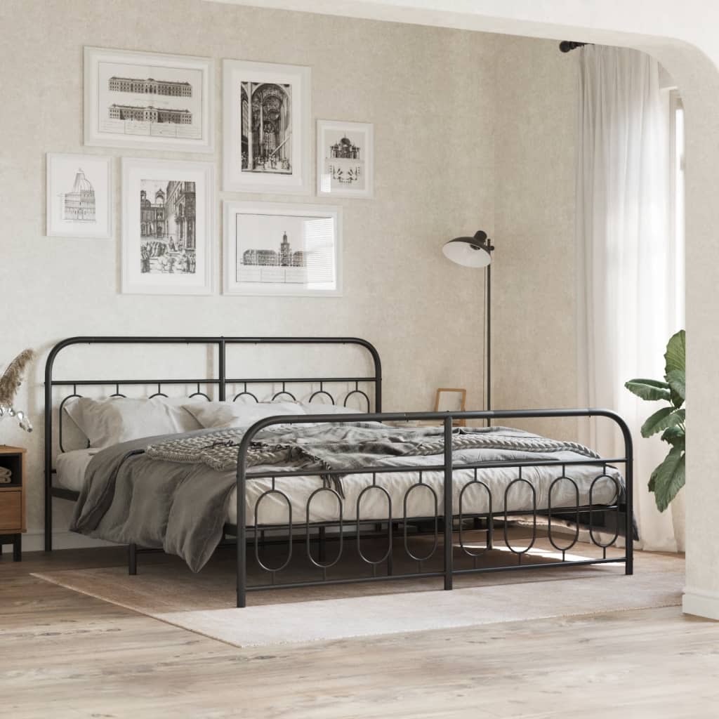 Sengeramme i metall med hode- og fotgavl svart 193x203 cm