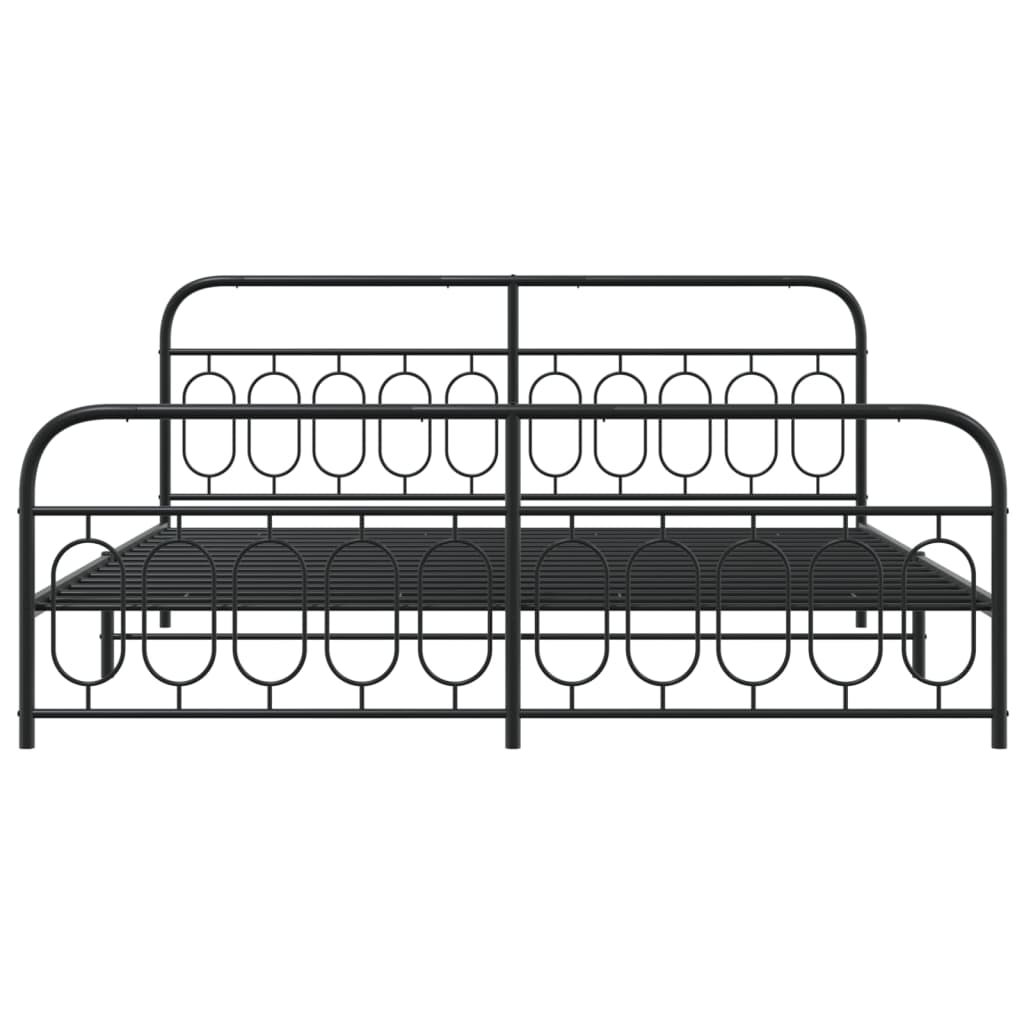 Sengeramme i metall med hode- og fotgavl svart 200x200 cm