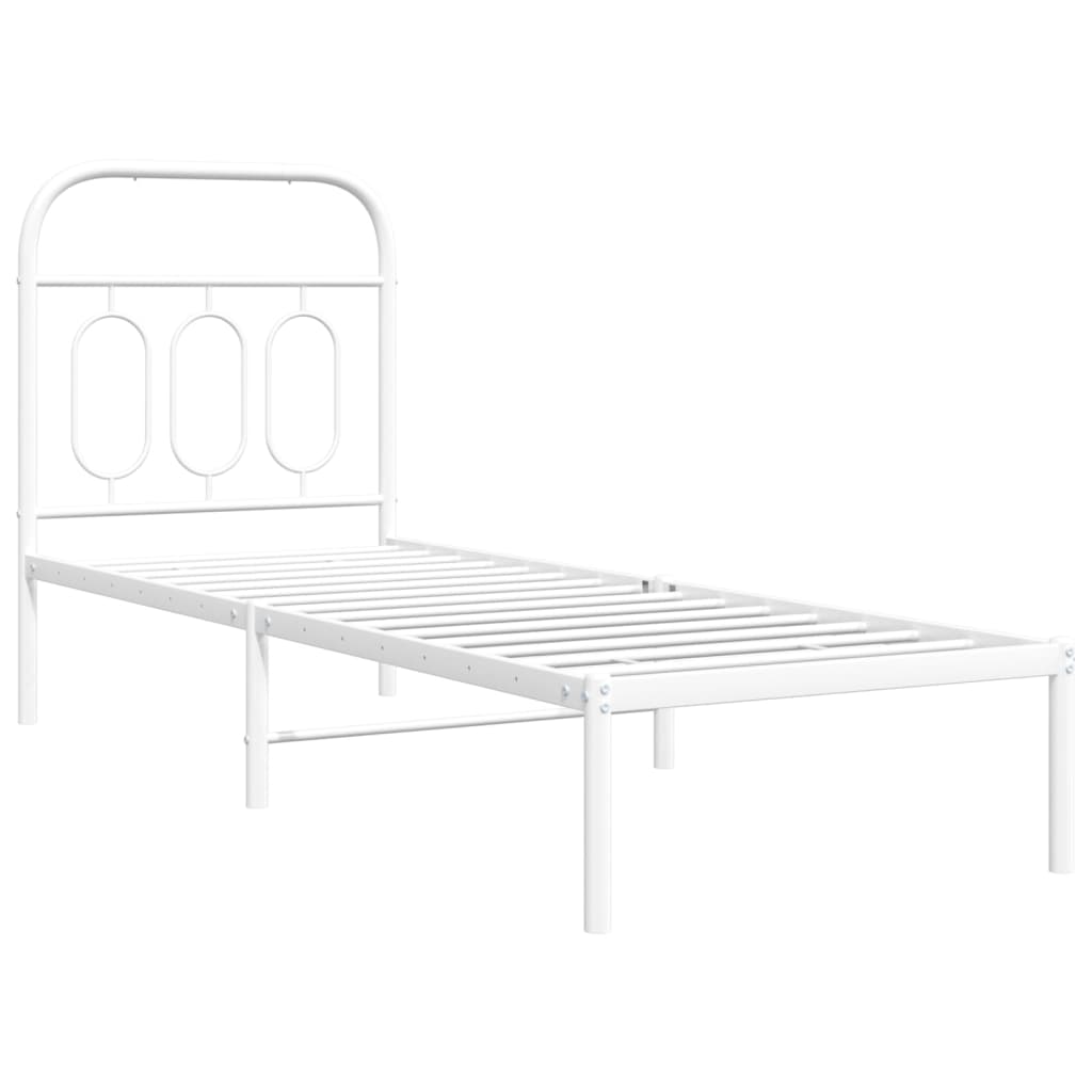Sengeramme i metall uten madrass med hodegavl hvit 75x190 cm
