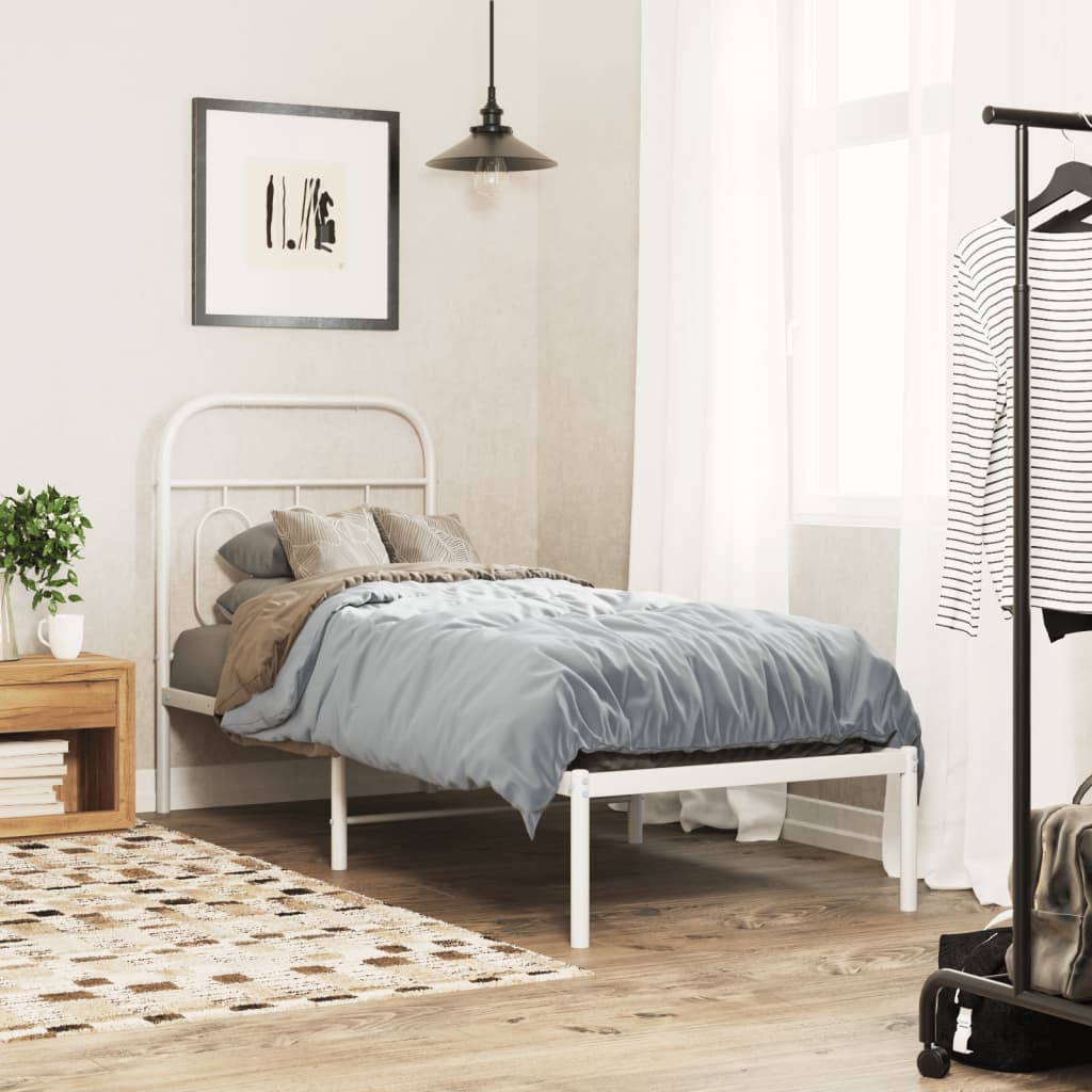 Sengeramme i metall uten madrass med hodegavl hvit 75x190 cm