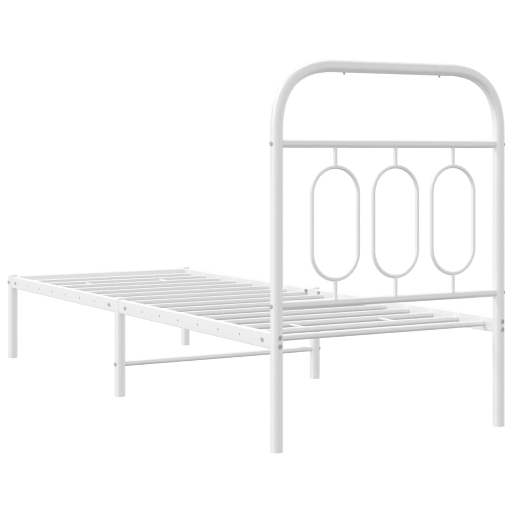 Sengeramme i metall uten madrass med hodegavl hvit 75x190 cm