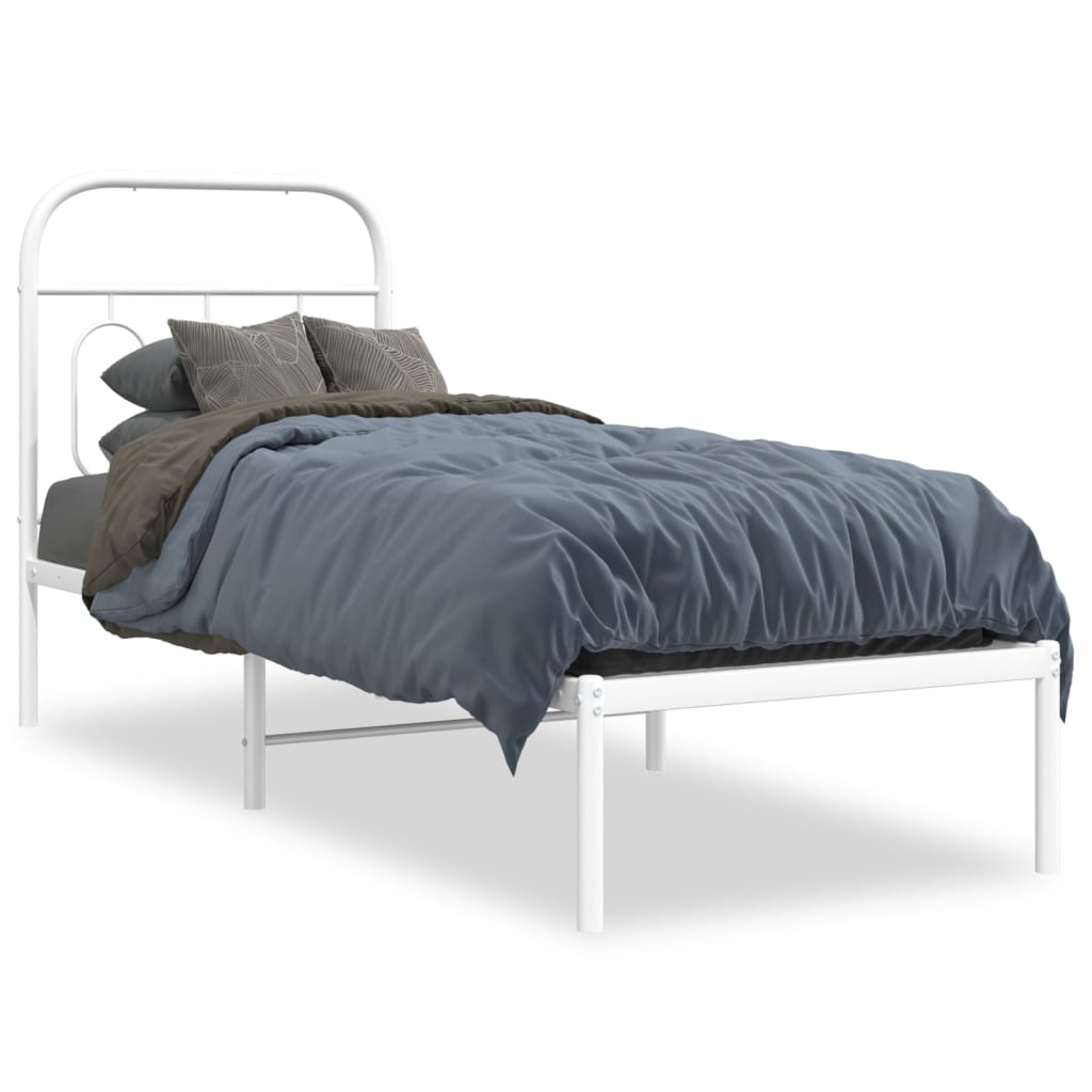 Sengeramme i metall uten madrass med hodegavl hvit 75x190 cm