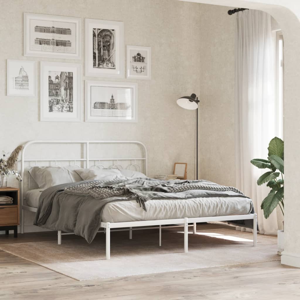 Sengeramme i metall med hodegavl hvit 135x190 cm