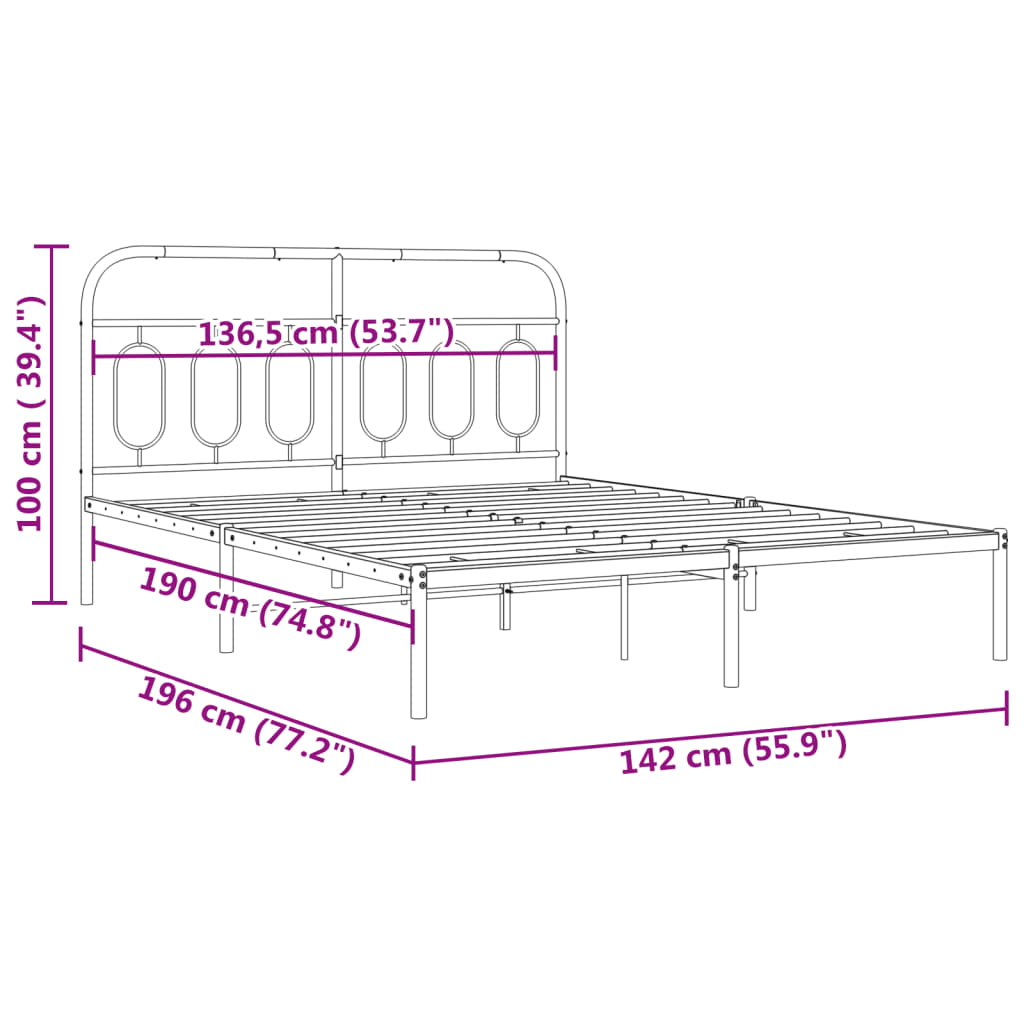 Sengeramme i metall med hodegavl hvit 135x190 cm