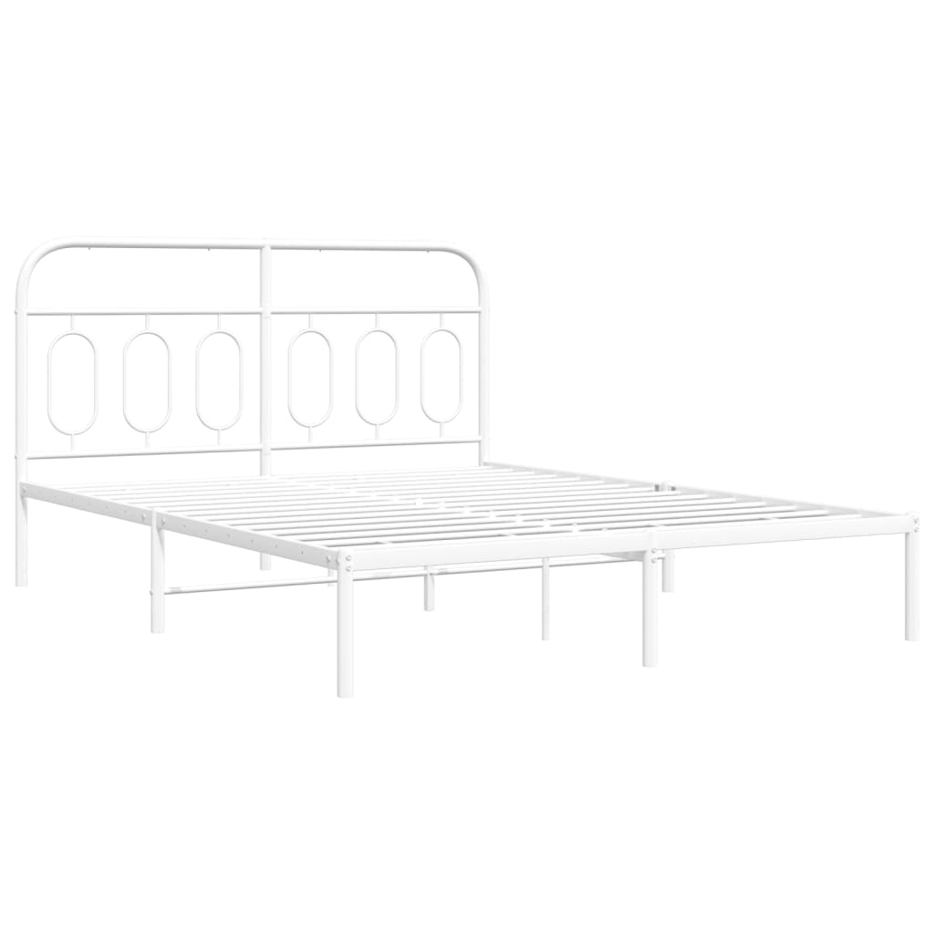 Sengeramme i metall med sengegavl hvit 150x200 cm