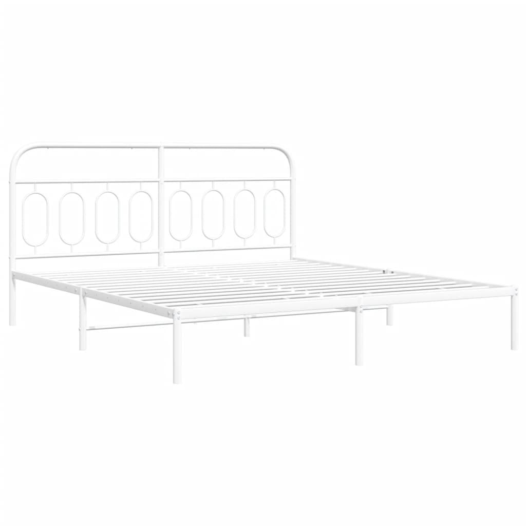 Sengeramme i metall med hodegavl hvit 183x213 cm