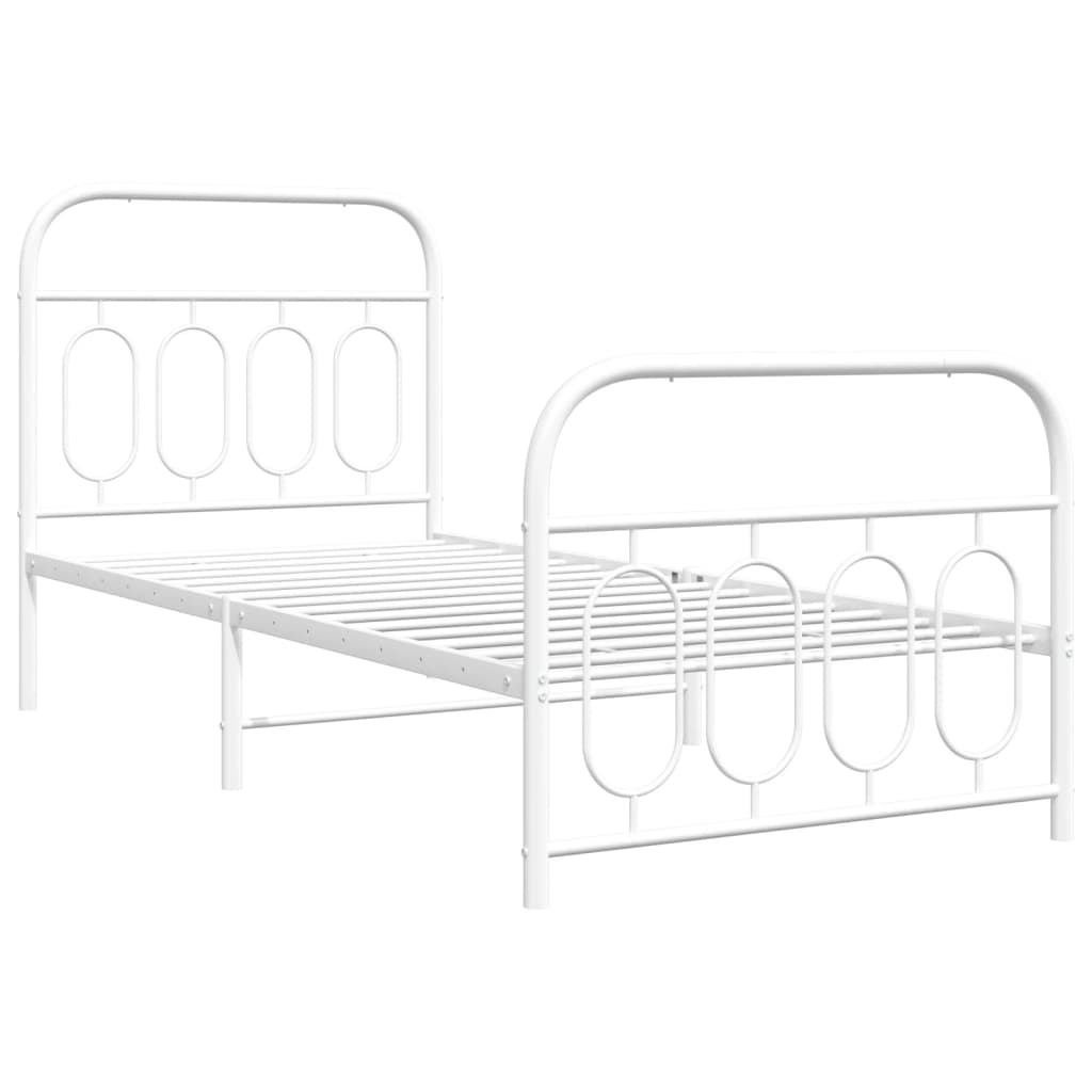 Sengeramme i metall med hode- og fotgavl hvit 90x200 cm vidaXL