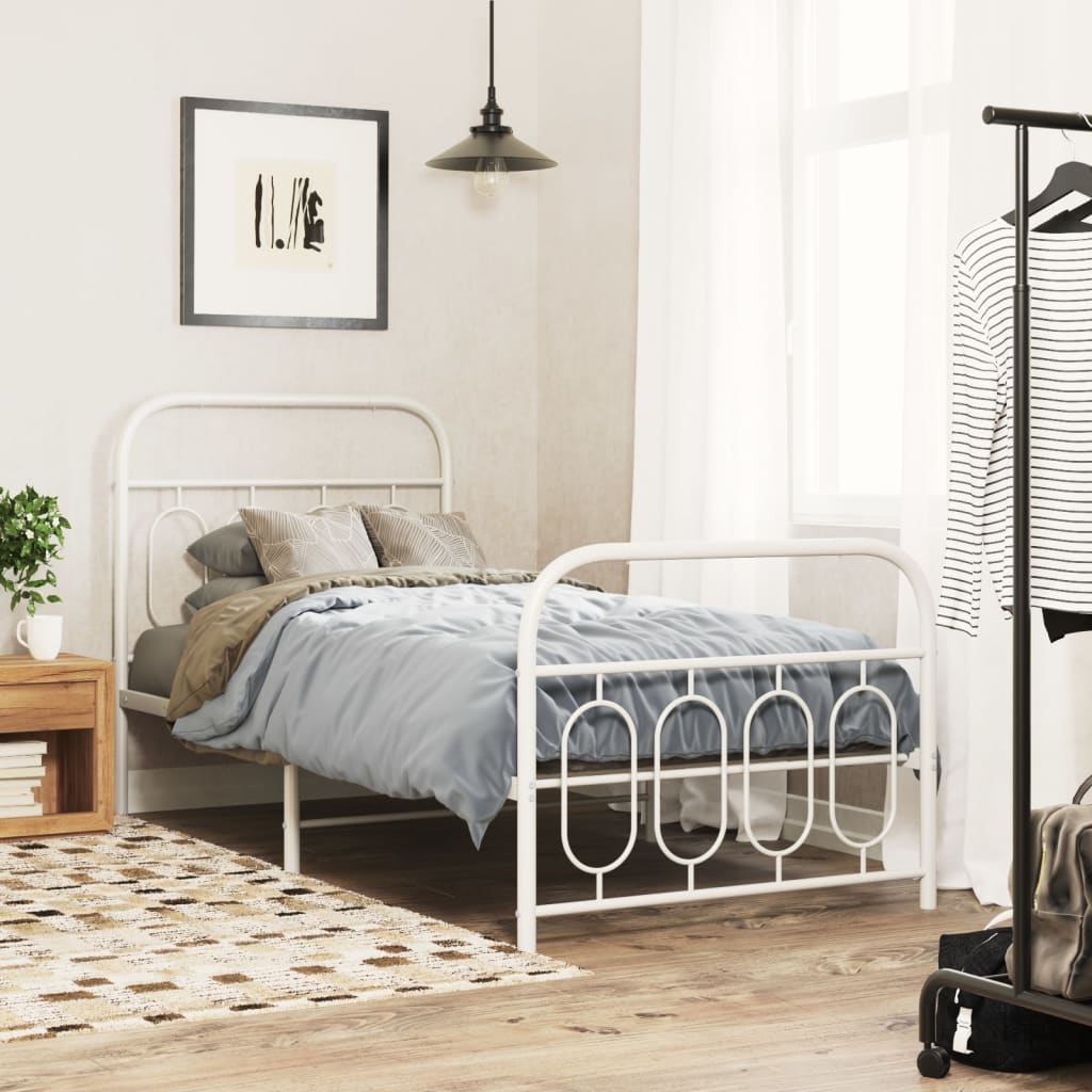 Sengeramme i metall med hode- og fotgavl hvit 90x200 cm vidaXL