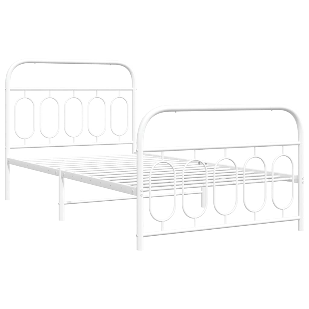 Sengeramme i metall med hode- og fotgavl hvit 100x190 cm
