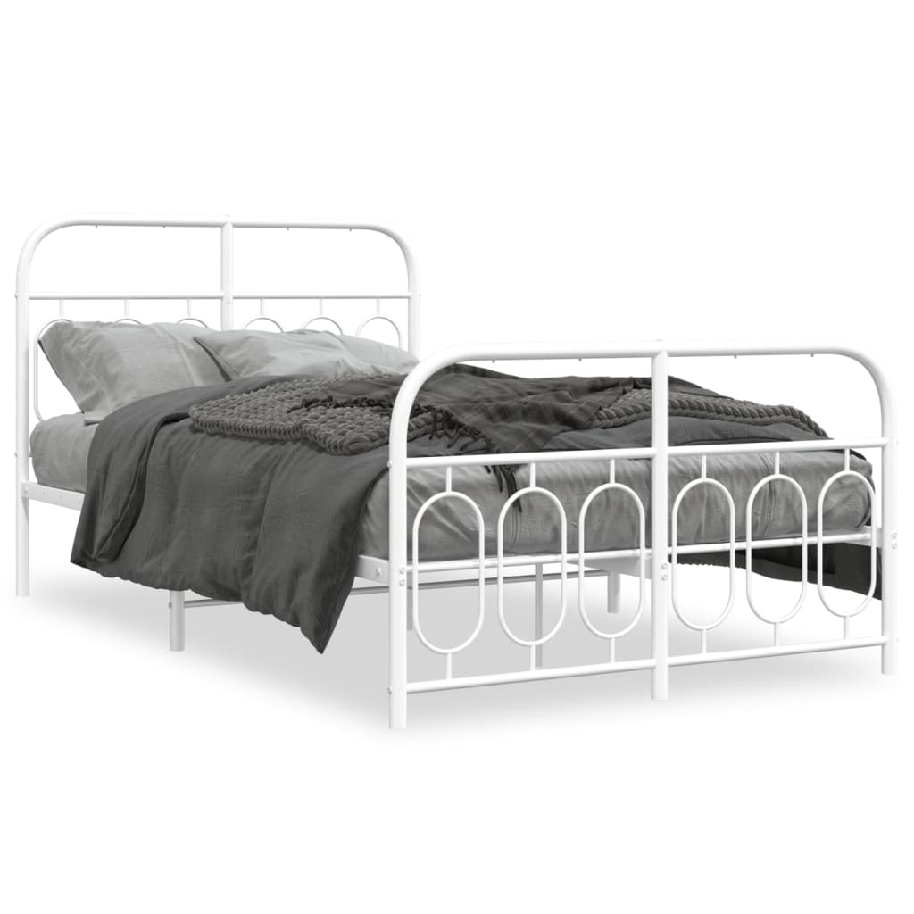 Sengeramme i metall med hode- og fotgavl hvit 120x190 cm