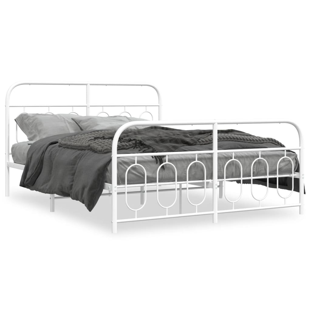 Sengeramme i metall med hode- og fotgavl hvit 135x190 cm