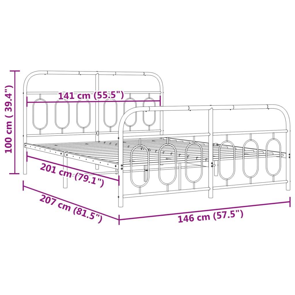 Sengeramme i metall med hode- og fotgavl hvit 140x200 cm