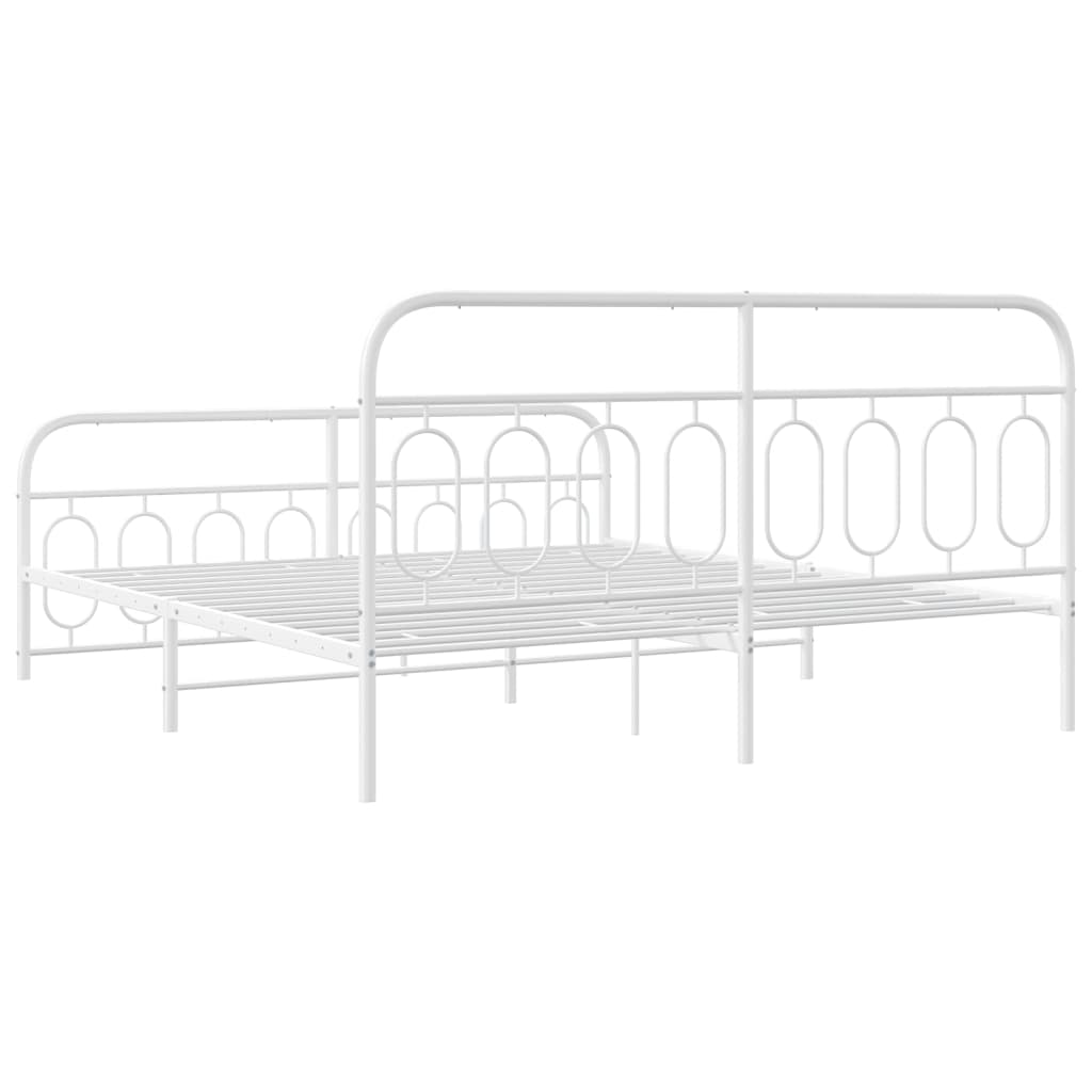 Sengeramme i metall med hode- og fotgavl hvit 183x213 cm
